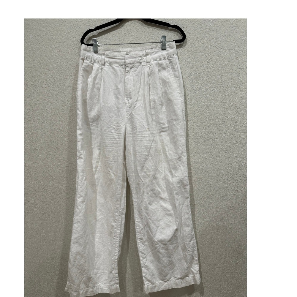 Gap Pleated Linen Blend Wide Leg‎ Pants White High Rise Size 6 Relaxed Trouser